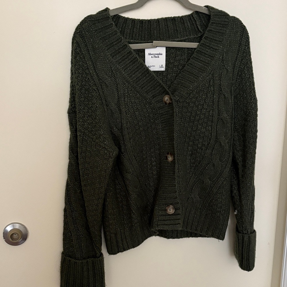 Abercrombie & Fitch Dark Green Cable Knit Cardigan